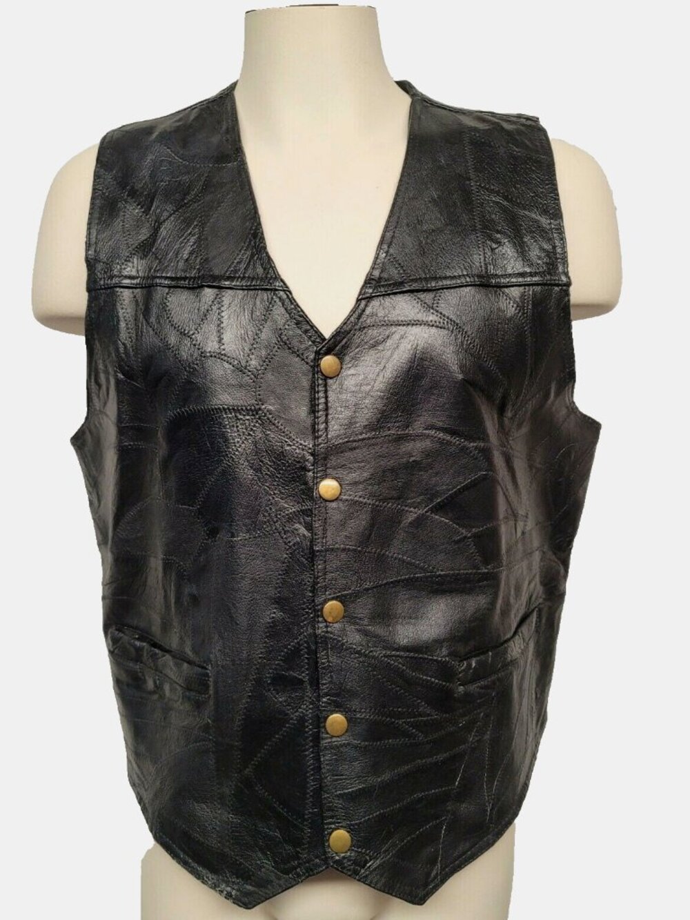 Golden Leather Company Black Leather Men's Motorcycle Snap up Vest Size XXL